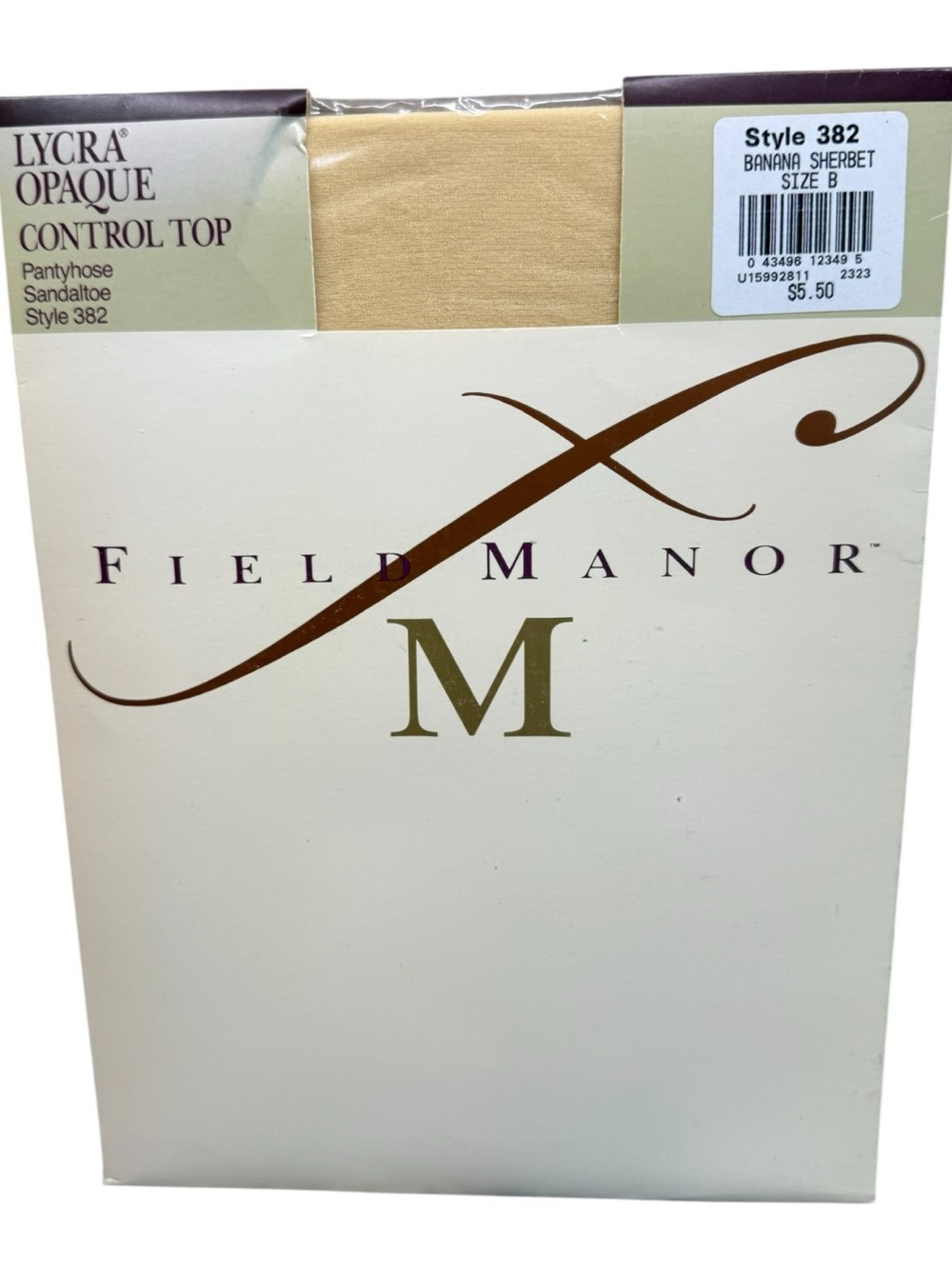 1992 Field Manor Lycra Opaque Control Top Pantyhose Style 382 Banana Size B